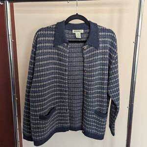 Vintage Eddie Bauer Wool Blue Houndstooth Cardigan